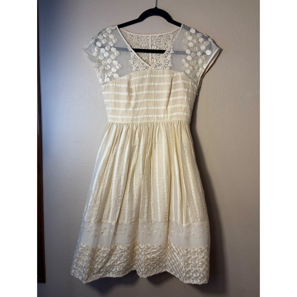 Anthropologie Moulinette Soeurs Cream Embroidered Lace Fit & Flare Dress 2P‎